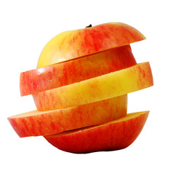 slide red apple to step slice white isolate background