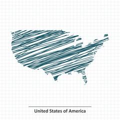Doodle sketch of United States of America map