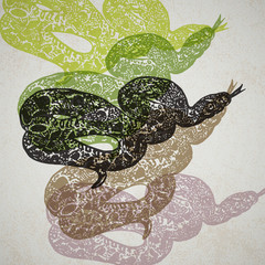 Linocut tropical Boa Constrictor snake on background