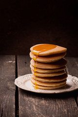  Pancakes on Rustic Wooden Board