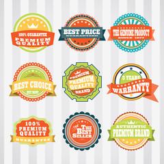 Vintage labels for commerce and trade vector set. Retro badges vector set for internet commerce. Vector set of labels for promotion.