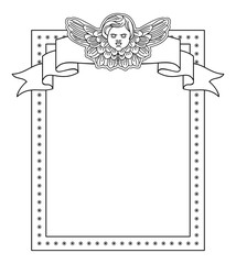 Vector frame with cherub in vintage style. Custom element for design artworks.