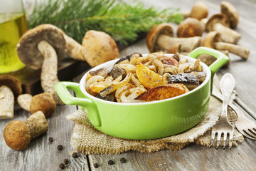 Fried potatoes with mushrooms