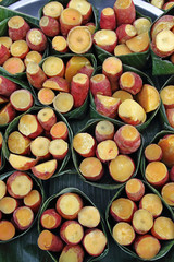 Delicious boiled cassava .at Thai market