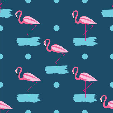 Pink flamingo on a dark blue background pattern vector art creative