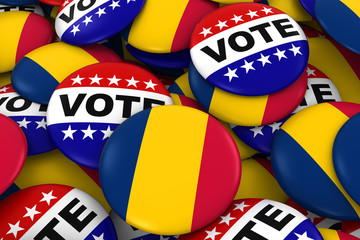 Chad Elections Concept - Chadian Flag and Vote Badges 3D Illustration