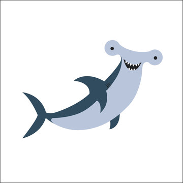 Cartoon Vector Illustration of Hammerhead Shark Fish
