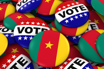 Cameroon Elections Concept - Cameroonian Flag and Vote Badges 3D Illustration