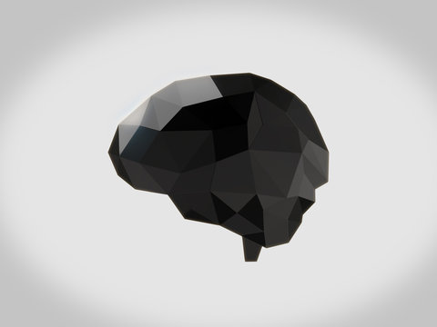 Glossy black plastic low polygon brain , Idea concept background design.3d render