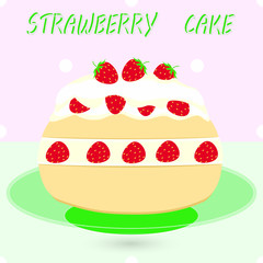 Strawberry cake on a plate with a decorative background abstract art vector illustration