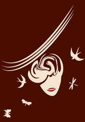 advertising booklet for beauty shop silhouette of a woman's face bird butterfly dragonfly vector