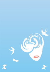 advertising booklet for beauty shop silhouette of a woman's face bird butterfly dragonfly vector