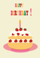 greeting card happy birthday strawberry cake with cream candle vector