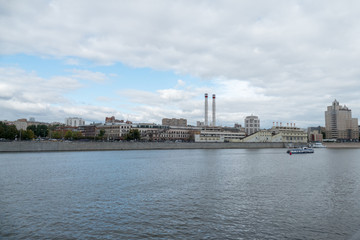 Fototapeta na wymiar MOSCOW, RUSSIA - September 25, 2016: River motor ship on Moscow-river