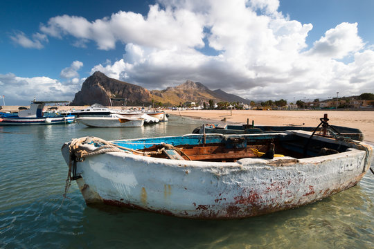 Old Boats in a port in San Vito Lo Capo, Sicily, Italy