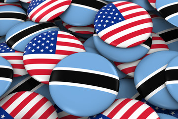 USA and Botswana Badges Background - Pile of American and Botswanan Flag Buttons 3D Illustration