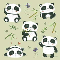 Obraz premium vector cartoon panda set