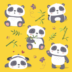vector cartoon panda set