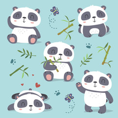 Obraz premium vector cartoon panda set
