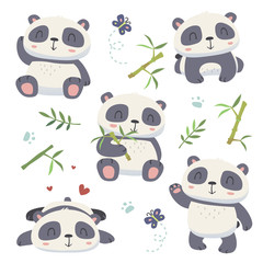 Naklejka premium vector cartoon panda set