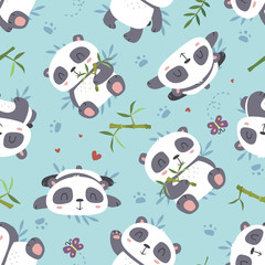 vector cartoon panda seamless pattern