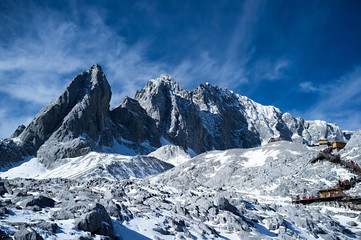 Mountain landscape in Jade Dragon Snow Mountain (Yulong Snow Mountain) located at Lijiang, Yunnan,...