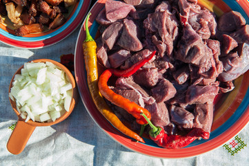 Russian table with raw meat