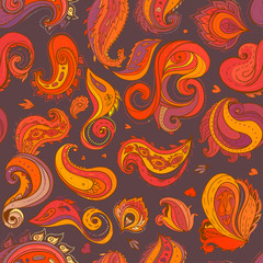 Floral traditional Indian paisley titled background. Seamless pa