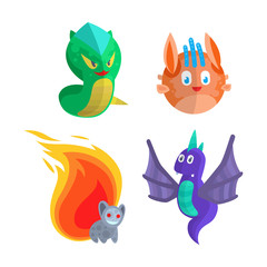 Fantasy monsters vector set.