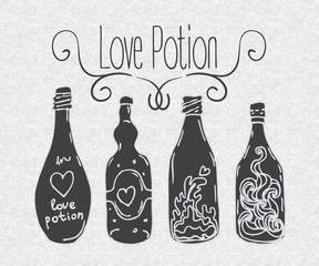 Love potion. Bottles.