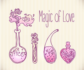 Love potion. Bottles.