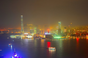 Panorama of Kowloon island at night. Hong Kong