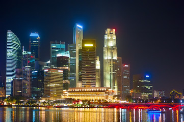 Fototapeta na wymiar Financial illuminated architecture. Singapore