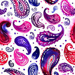 Fototapeta premium Seamless watercolor paisley pattern