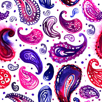 Seamless watercolor paisley pattern