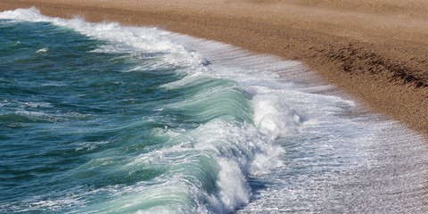 Storm waves breaking on Chesil Beach.