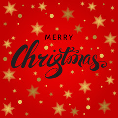 Fototapeta na wymiar Christmas card with hand lettering on red background.