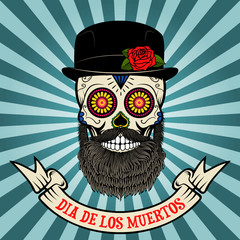 day of the dead. dia de los muertos.  Sugar skull with beard and