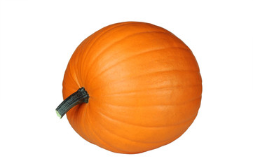 Round, bright, ripe, orange pumpkin. Isolated on white background.