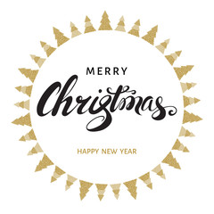  Merry Christmas and Happy New Year greeting  card with hand let
