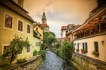 Fototapeta na wymiar Cesky Krumlov , amazing unique medieval town in Bohemia, Czech Republic. Creative image. 