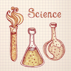 Back to school: Doodle style science laboratory beakers and test