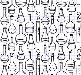 Back to school: Doodle style science laboratory beakers and test