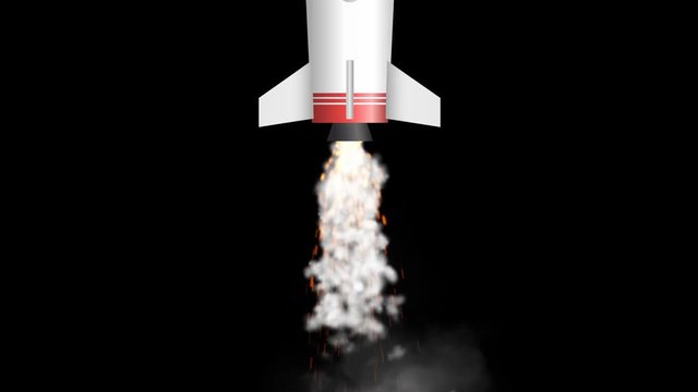 Animation 4K cartoon rocket launch into space. Include PNG + Alpha channel.