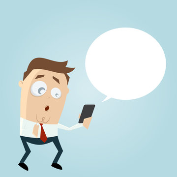 surprised businessman with smartphone and empty speech bubble