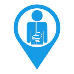 Icono plano localizacion sistema digestivo azul