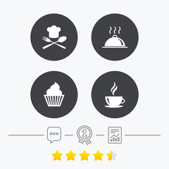 Food icons. Muffin cupcake symbol. Fork, spoon.