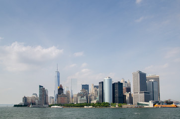 Fototapeta na wymiar Manhattan Skyline view with Staten Island Ferry Whitehall Termin