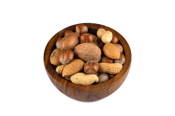 Mixed nuts in shells in a bowl