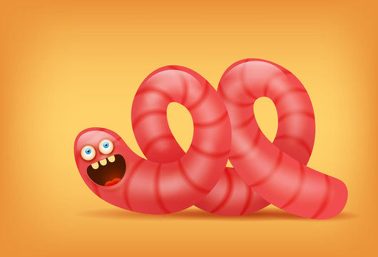 Pink earthworm funny insect character